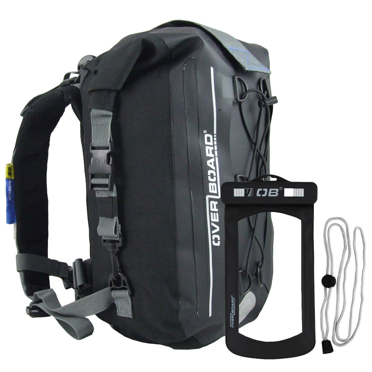 OverBoard Premium Waterproof Backpack | 20 Liter Floating Pack | 100% Waterproof Dry Bag with 2-Way Roll Top Sealing System (Black)