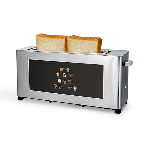BBday 2 Slice Toaster with Touch Screen, Slim Toaster For Long Slice, 1.6" Wide Slot, 6 Browning Levels, 1000W Fast Heating, Slim Stainless Steel Design for Bagels, Baguettes, Compact Kitchen & RV Use