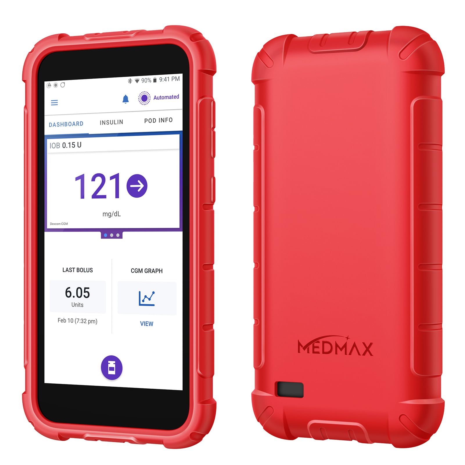 MEDMAX Silicone Case for Omnipod 5, Lightweight Shockproof Anti Slip Protective Cover Soft Gel Skin with Raised Bezel for Omnipod 5 Device, (Red)