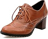 Odema Womens PU Leather Oxfords Wingtip Lace up Mid