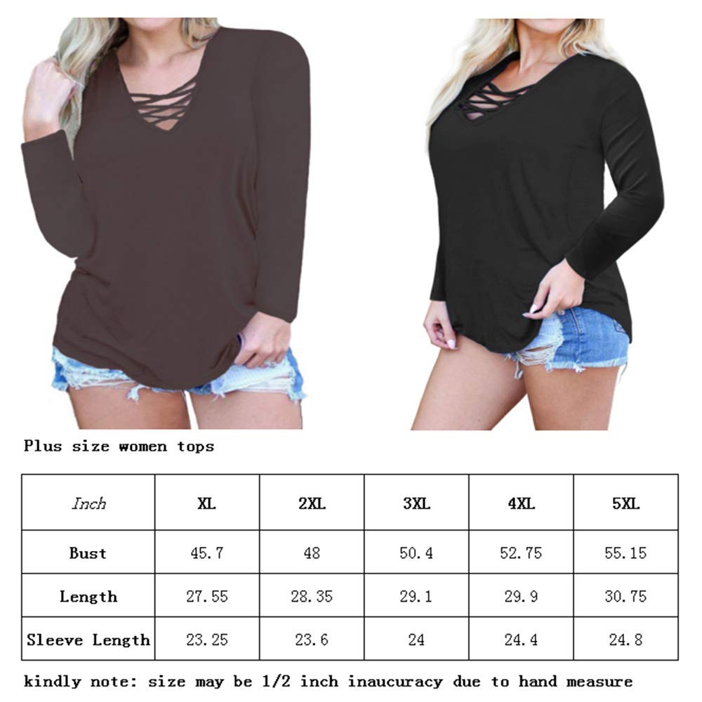 caidyny Womens Women\'s T-Shirt Plus Size Long Sleeve Floral Tees Sexy V Neck Criss Cross Fall Tops Light Blue