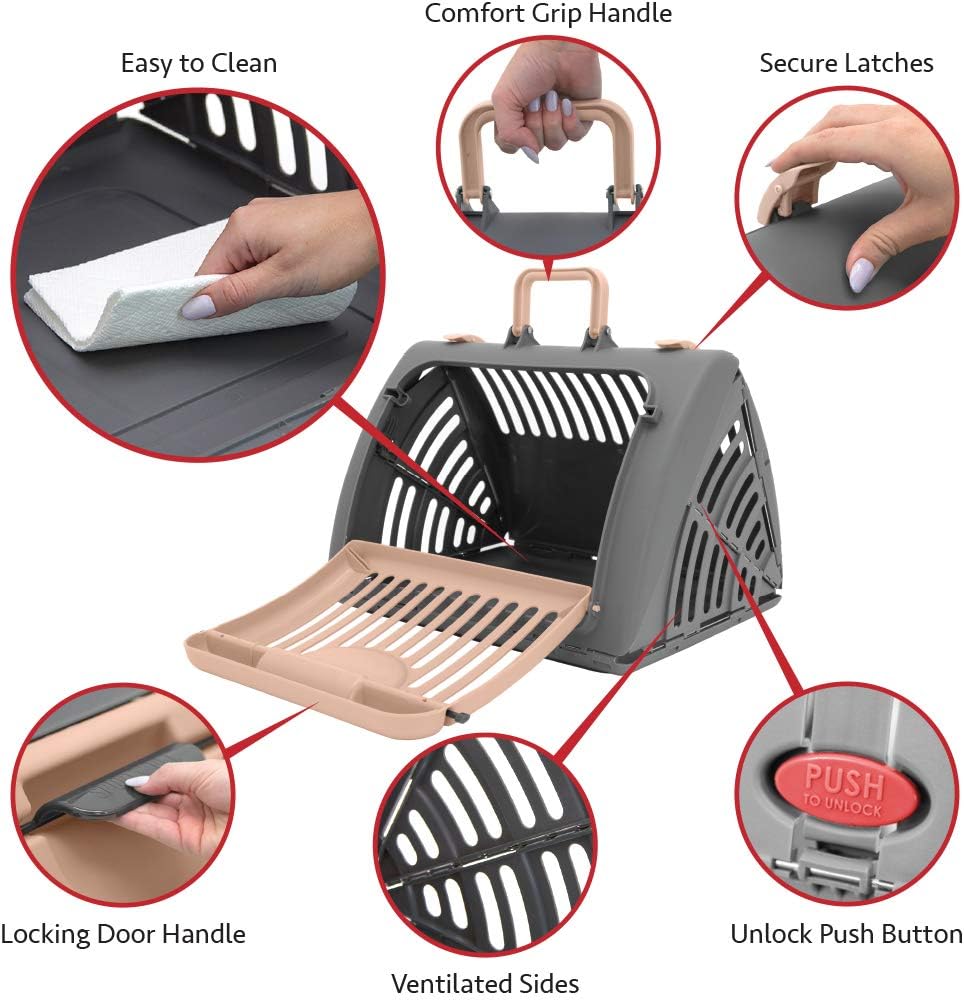 SportPet Designs Foldable Travel Cat Carrier with A Bed - Front Door Plastic Collapsible Carrier : Pet Supplies
