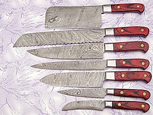 Custom Made Damascus Steel Kitchen Chef Knife Set 7 PCs with Chopper
A-E 81-7C