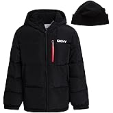 DKNY Boys Puffer Jacket - Heavyweight Fleece Insulated Boys Winter Jacket with Hat - Water Resistant Quilted Winter Coat