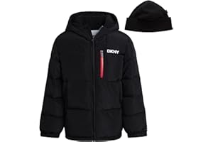 DKNY Boys Puffer Jacket - Heavyweight Fleece Insulated Boys Winter Jacket with Hat - Water Resistant Quilted Winter Coat