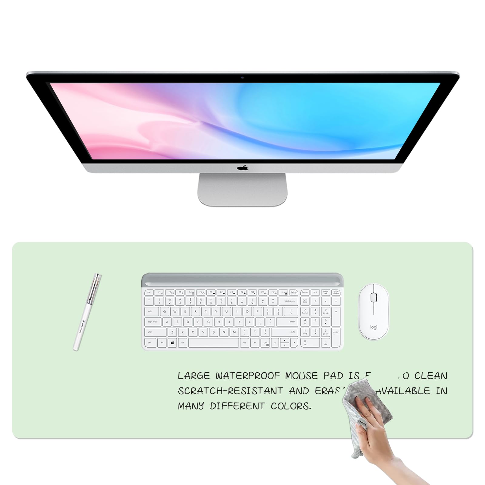 Photo 1 of Dry Erase Desk Mat, Waterproof Desk Pad, Erasable Writing White Board for Making Plans, Non-Slip Large Desk Mat, Desktop Dry Erase Board for Office, Home, School (Green-1)