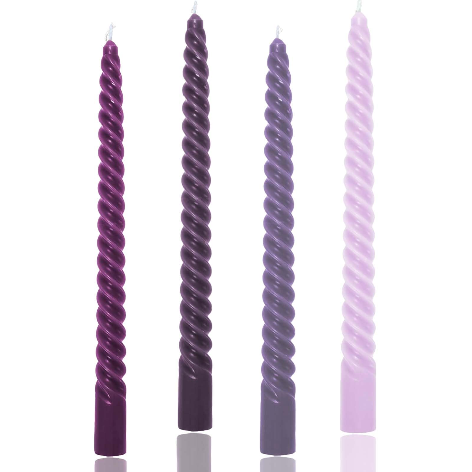 Photo 1 of 10 inch Gradual Spiral Color Taper Candles Set of 4 Pack Tapered Candle, Tall Candlesticks,for Dinner Party Wedding, Holiday Spring,Home Decor,Kitchen Decor (4, Purple Series, 10inch)