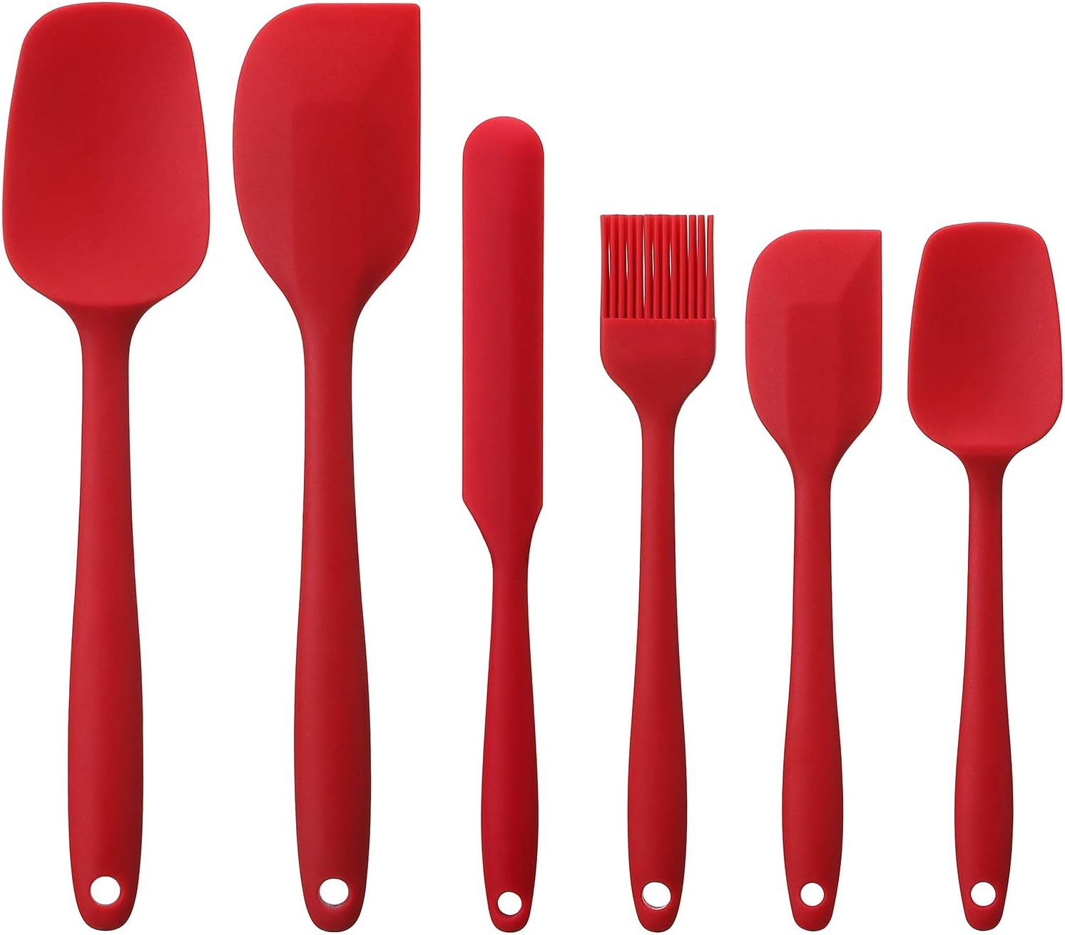 Elisel Silicone Spatula Set 6 piece sets of baking tools Stainless Steel Core scratch free heat resistant silicone scraper shovel for Cooking, Baking and Mixing (Red 6)