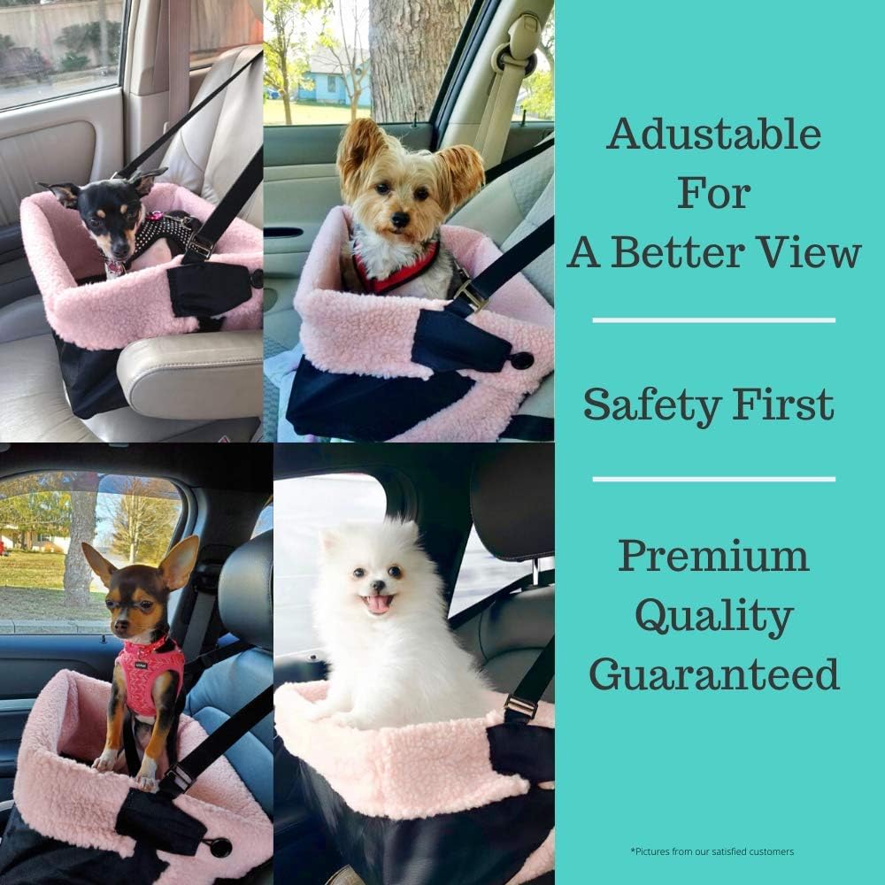Pink and Black Cozy Boost with Clip On Leash- Premium Quality Dog Booster Seat and Collapsible Dish for Small Dogs, Puppies, and Pets Up to 20 lbs : Pet Supplies