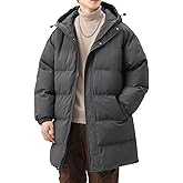 ceauros Winter Hooded Puffer Coats for Men Women Mid Length Warm Windproof Padded Parka Jacket Unisex