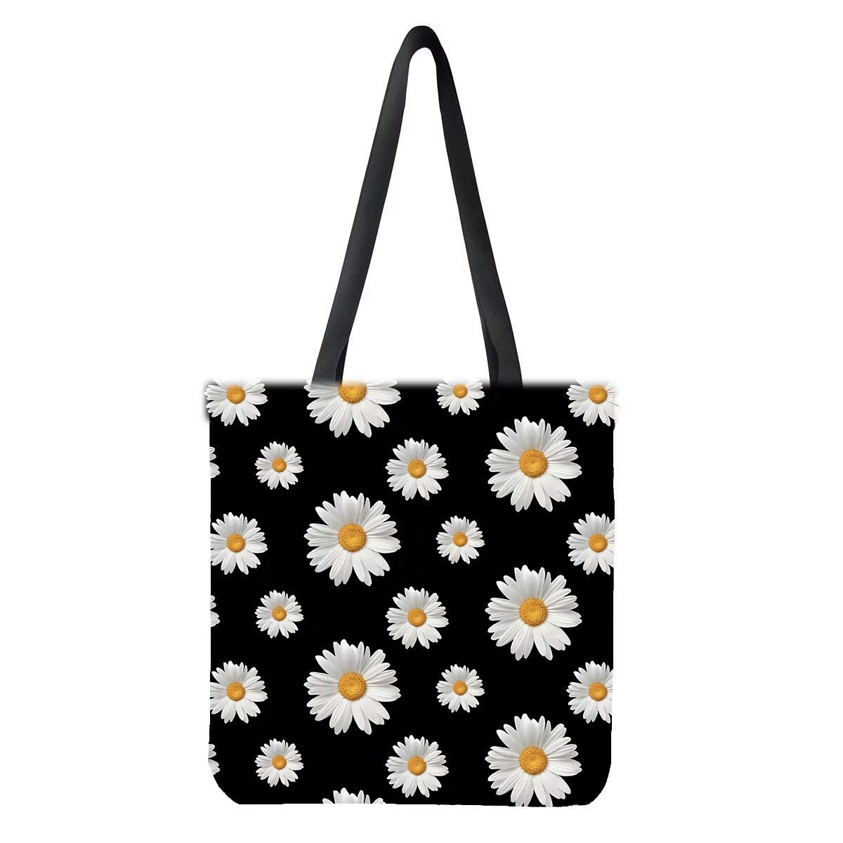 chaqlin Daisy Print Large Capacity Reusable Grocery Bags Women Ladies Fashion Shoulder Handbags with Inner Pocket Canvas Tote Bags — image 1