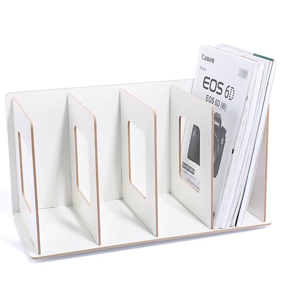MRKE Schreibtischorganizer, DIY Abnehmbarer Holz-Design Schreibtisch Buch Storage Rack mit 4 Fächer Katalogsammler für Buch M
