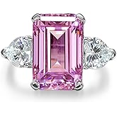 ALQDLI 5Ct Engagement Ring for Women, 925 Sterling Silver Emerald Cut Simulated Diamond 5A Cubic Zirconia Three Stone Wedding Promise Ring