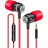LUDOS Clamor Wired Earbuds in-Ear Headphones, 5 Years Warranty, Earphones with Microphone, Noise Isolating Ear Buds, Memory Foam for iPhone, Samsung, School Students, Kids, Women, Small Ears - Red