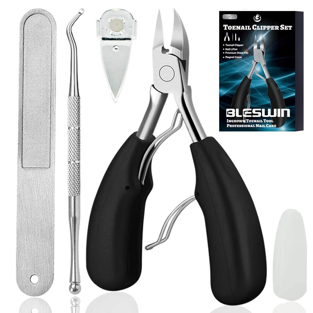 4PCS Toe Nail Clipper for Ingrown or Thick Toenails,Toenails Trimmer and Professional Podiatrist Toenail Nipper for Seniors with Surgical Stainless Steel Surper Sharp Blades Soft Grip Handle