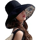 HUAMULAN Women Summer Sun Hat Wide Brim Wired Edge Floral Beach Bucket Hats Reversible Foldable Travel UV Protection Lady Hat