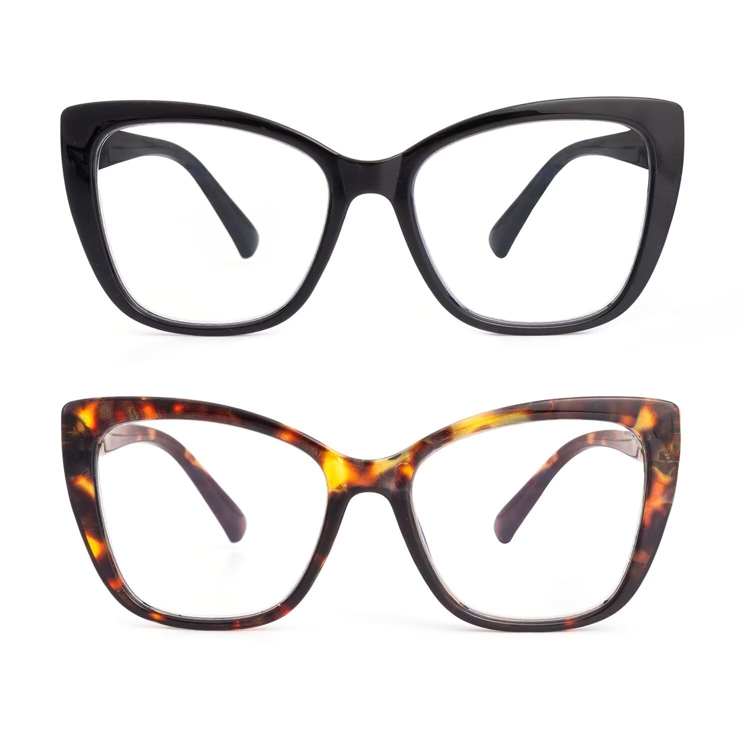 SKYWAY Square 2 Pack Reading Glasses for Women, Fashion Oversized Blue Light Blocking Computer Readers, Ladies Glasses Square Cat Eye Frame with Spring Hinges,Black+Tortoise +2.5