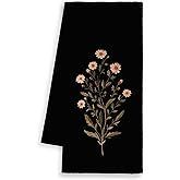Dimurela Vintage Wildflower Kitchen Towels, Black Dark Floral Hand Towels Decor for Bathroom, Flower Cottagecore Dish Towel, Rustic Botanical Tea Bar Waffle Towel for Dorm 16x24in