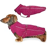 DJANGO Insulated Puffer Dog Jacket with Harness Hole – Warm, Water-Repellent Winter Dog Coat Small Dogs, Dachshunds, Puppies – Adjustable, Reflective Cold Weather Dog Apparel – Hibiscus Pink, Medium