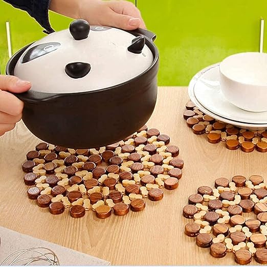 Buy S.S Enterprise Hot Pot Mat Wooden DesignFlower Kitchen Bamboo Pan Pot Holder Heat