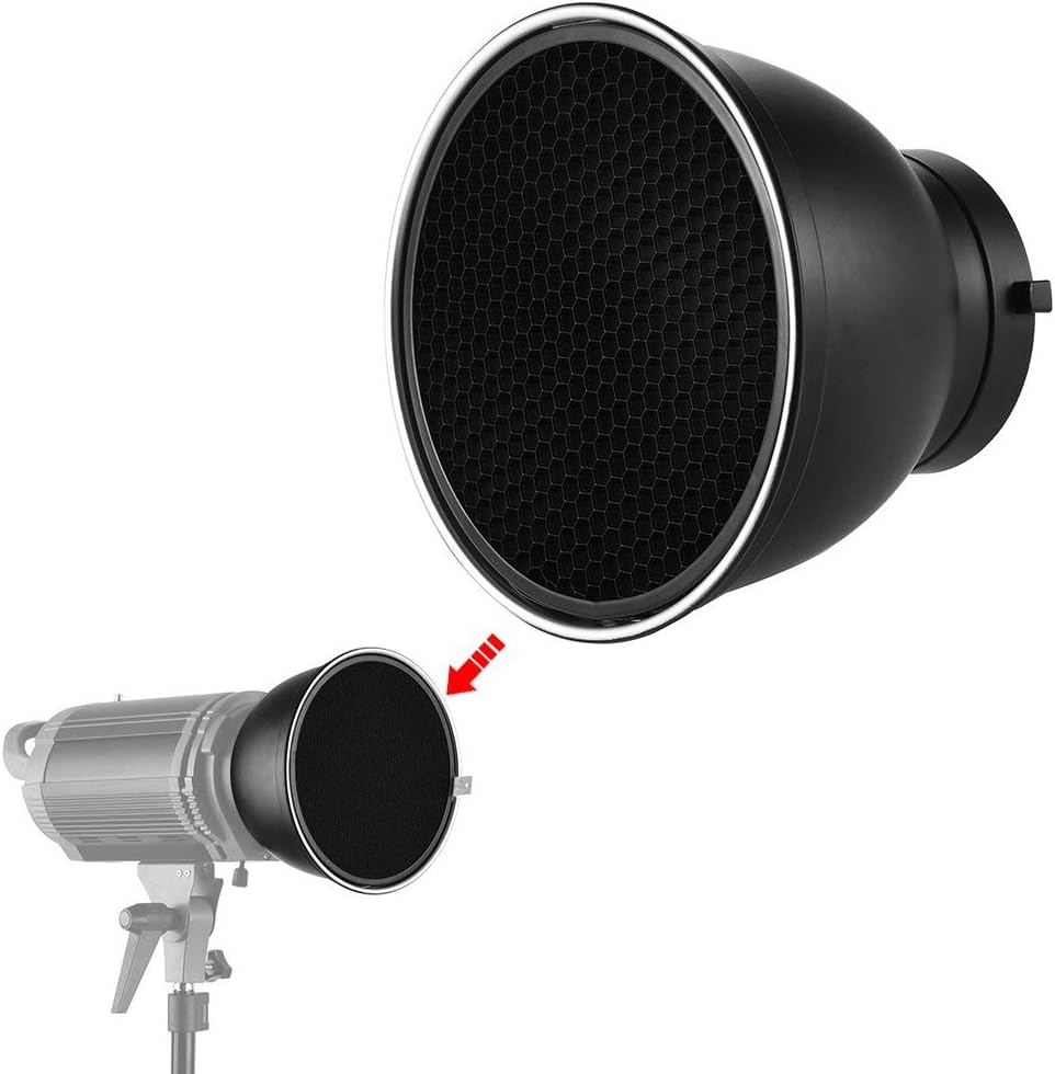Andoer 7 Inch Standard Reflector Flat Diffuser Lamp with 60° Honeycomb Grid for Bowens Mounting for Flash Studio Strobe Speedlite (Reflector with Diffuser) - Image 5