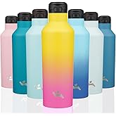 Insulated Water Bottle with Straw,25 OZ Double Wall Vacuum Stainless Steel Water Flask with 2 Lids,Rainbow