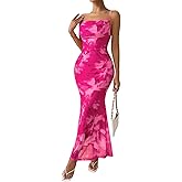 LIGHT DOT Women's Summer Printed Maxi Dress Spaghetti Strap Bodycon Cami Side Slit Mesh Layered
