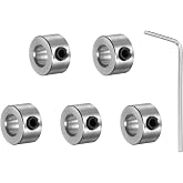 HiPicco Set Screw Collars, 5 Pack 5mm Bore Shaft Lock Collars, 10mm OD, 7mm Width, 304 Stainless Steel Landing Gear Stopper Wheel Collar, Includes Wrench
