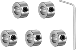 HiPicco Set Screw Collars, 5 Pack 6mm Bore Shaft Lock Collars, 12mm OD, 7mm Width, 304 Stainless Steel Landing Gear Stopper Wheel Collar, Includes Wrench