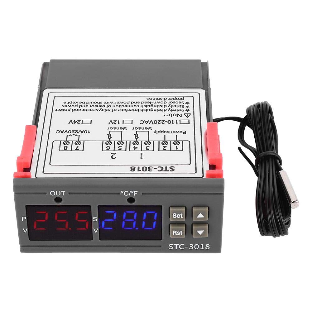 Digital Temperature Controller, STC-3018 Digital LED Temperature Controller Temp Control Thermostat Switch Temperature Humidity Controller NTC, Temperature Controller Thermostat Sensor (12V)