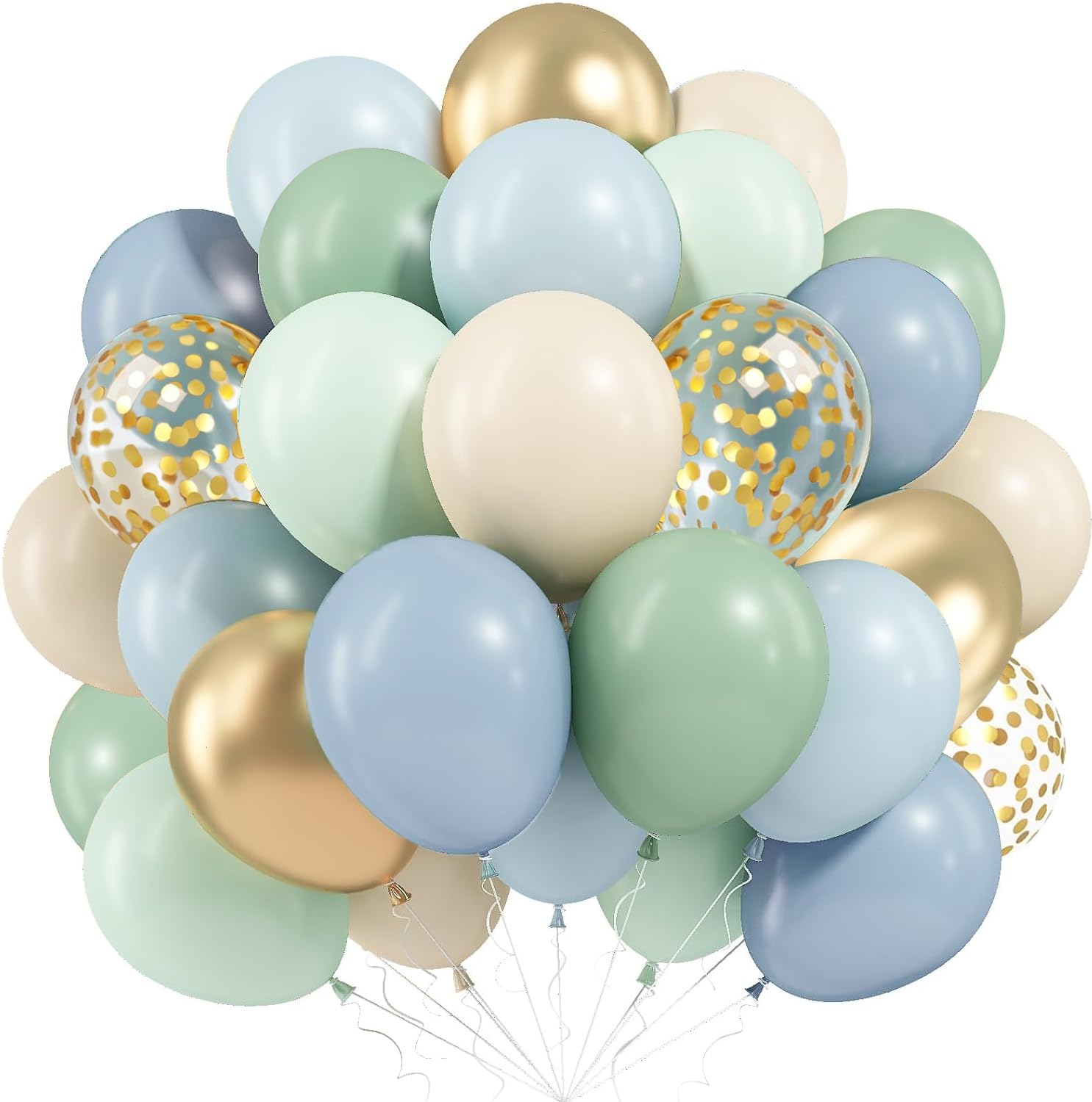 Dusty Blue Green Balloons, 60 Pcs Haze Fog Blue Sage Green Sand White Latex Balloons with Metallic Gold Confetti Helium Balloon for Boho Baby Shower Wedding Birthday Engagement Safari Party Decoration — image 1