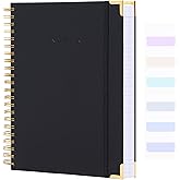 Amanple Spiral Notebook, College Ruled Notebook Journal, 8.5” x 11”, 300 Pages Leather Writing Journal for Women Men, A4 Hardcover Notebook for Work School, 24pcs Index Tabs, Black