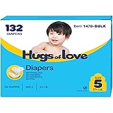 Dynarex Hugs-of-Love Diapers Size 5 (27+ lb) Baby Diapers - High Absorbency, Leak Protection, Soft Comfort, 132 Diapers per Case