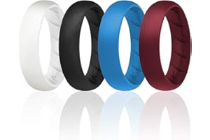 ROQ Silicone Rubber Wedding Ring for Women, Rubber Silicone Wedding Band, Bridal Jewelry Set, Anniversary Rings, Promise Ring, 5.5mm Wide 2mm Thick, 4 Pack, Bordeaux, Navy Blue, White, Black, Size 8