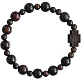 Sine Cera Dark Jujube Wood 1 Decade Catholic Rosary Bracelet, Smooth 10mm Beads
