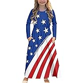 Upetstory Long Sleeve Maxi Dress for Girls Holiday Dresses with Pocket 5-14 Year