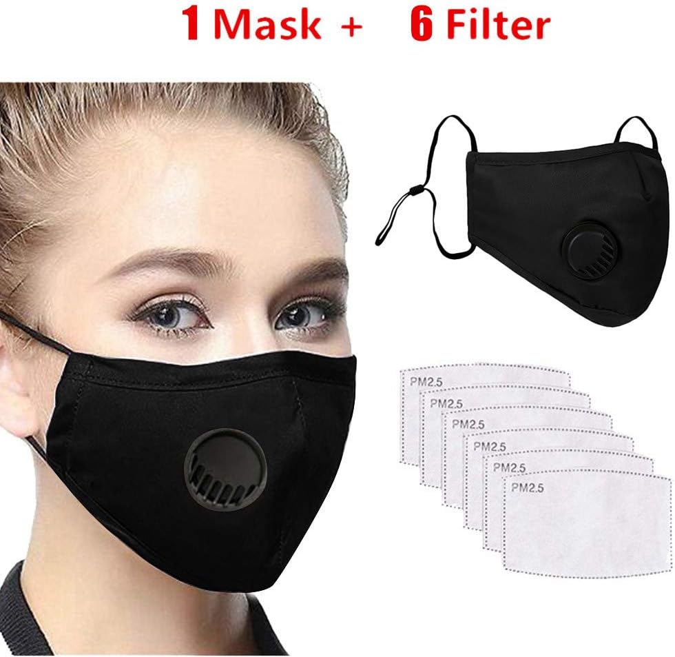 6 PCS Carbon Filter Replaceable +One Activated Face Màsc Bandanas with Breathing Valve for Adults Women and Men Working