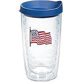 Tervis American Flag Insulated Tumbler with Emblem and Blue Lid, 16 oz - Tritan, Clear