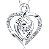 JACUPO 0.8CT Engraved Heart Moissanite Necklace D Color VVS1 for Women S925 Sterling Silver 18K White Gold Plated I Love You Forever Gift for Mom Wife Girlfriend Expressing Eternal Love 18 Inch