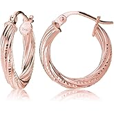 Hoops & Loops Sterling Silver 3mm Textured Twist Round Hoop Earrings, 15mm, 20mm, 25mm