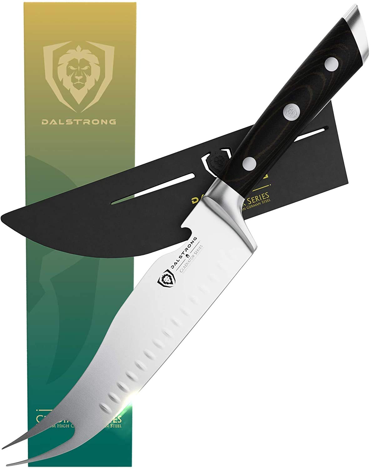 DALSTRONG BBQ Pitmaster & Meat Knife - 8" - Gladiator Series - Forked Tip & Bottle Opener - High-Carbon ThyssenKrupp German Steel - G10 Handle - w/Sheath - NSF Certified