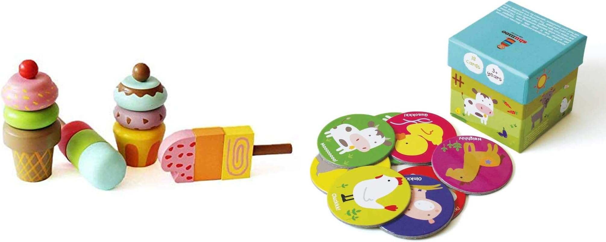Shumee Wooden Magnetic Ice Cream Set and Farm Memory Card Combo- Activity Toys for Toddlers (Age 3 Year+)