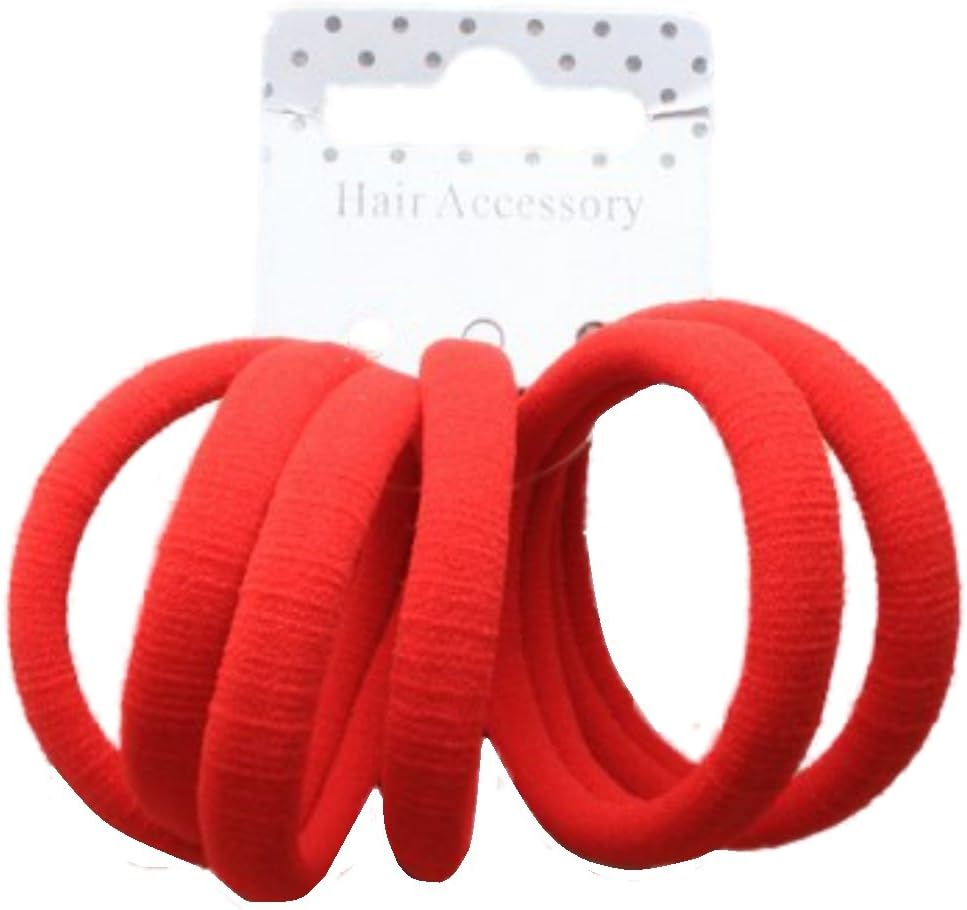 Set of 6 Red Soft Jersey Endless Hair Elastics Bobbles Bands