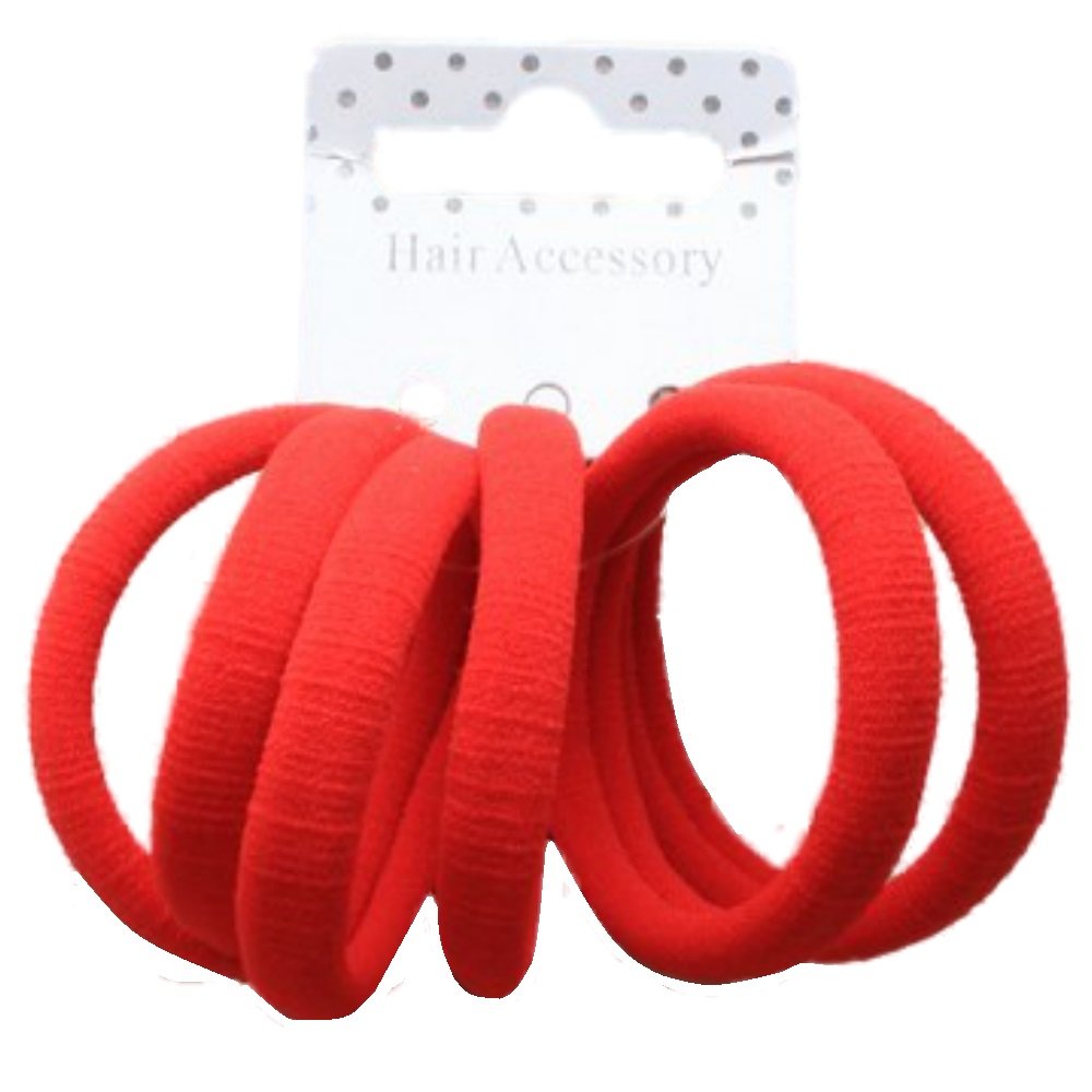Set of 6 Red Soft Jersey Endless Hair Elastics Bobbles Bands