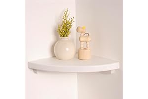 VERSAWOOD Floating Corner Shelves White 8", Solid Oak Wall Mounted Wooden Display Storage Rack with Wire Hole for Plants, Photos, Speakers, Bedroom, Kitchen, Living Room Décor - 1-Pack