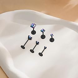 3 Pairs 6 Pcs Black 18G Threadless Nose Piercings