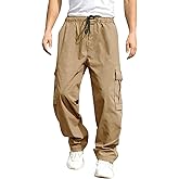 THWEI Mens Cargo Pants Casual Baggy Drawstring Loose Fit Hip Hop Pants with Pockets