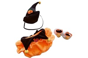 CALEMBOU 20cm Plush Doll Clothes Set, Cute Wizard Witch Clothes Suit, 5Pcs Halloween Clothes for 8 inch Soft Cotton Dolls (pumpkin-orange)
