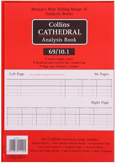 Collins Cathedral Accts Book 10 Cash Columns Red 69/10.1 96 pages