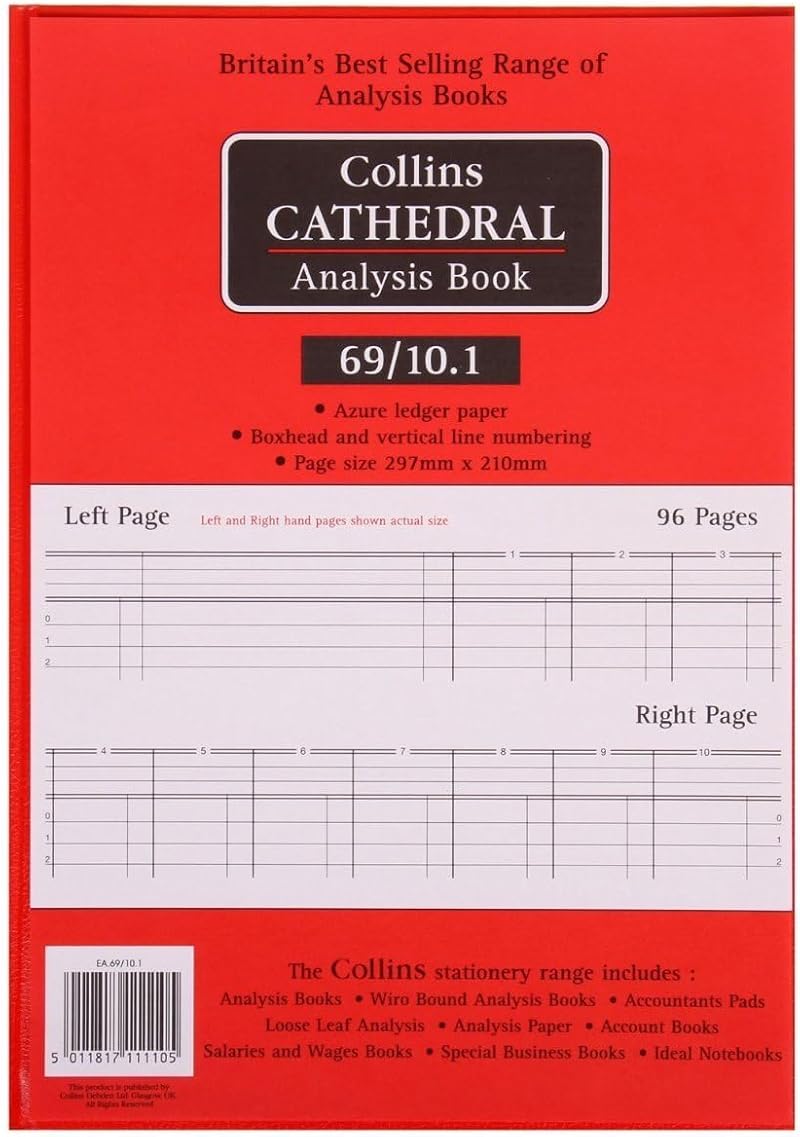 Collins Cathedral Accts Book 10 Cash Columns Red 69/10.1 96 pages